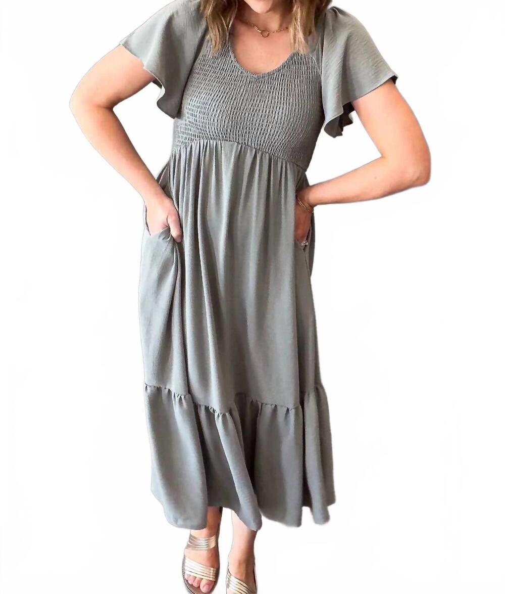 NEW MIKAROSE smocked midi dress in dusty sage